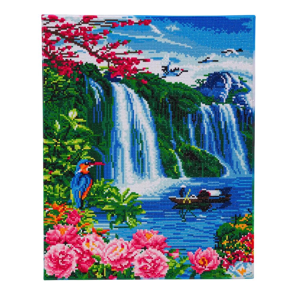 CRYSTAL ART - Kit Tableau Broderie Diamant sur Chassis Toilé - Activité Manuelle de Peinture - Loisirs Créatifs - Adulte et Enfant - Thème : Cascade - Format : 40 x 50 cm