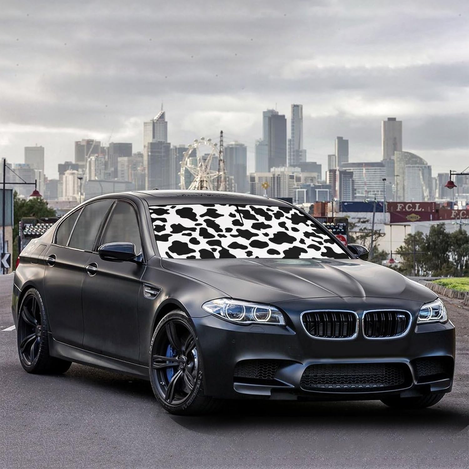 Socira Cow Print Windshield Sun Shade Umbrella Foldable Cow Sunshade for Front Window Auto Windshield Sunshade Covers Car Accessories Protect from Sun Rays Heat 57'' X 30''