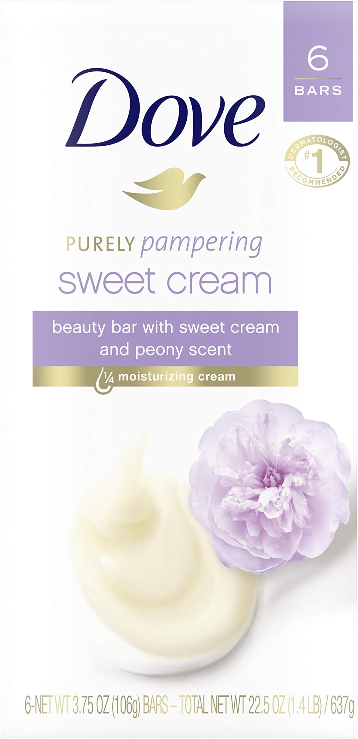 Dove Purely Pampering Beauty Bar, Sweet Cream & Peony 4 oz, 6 Bar by Dove