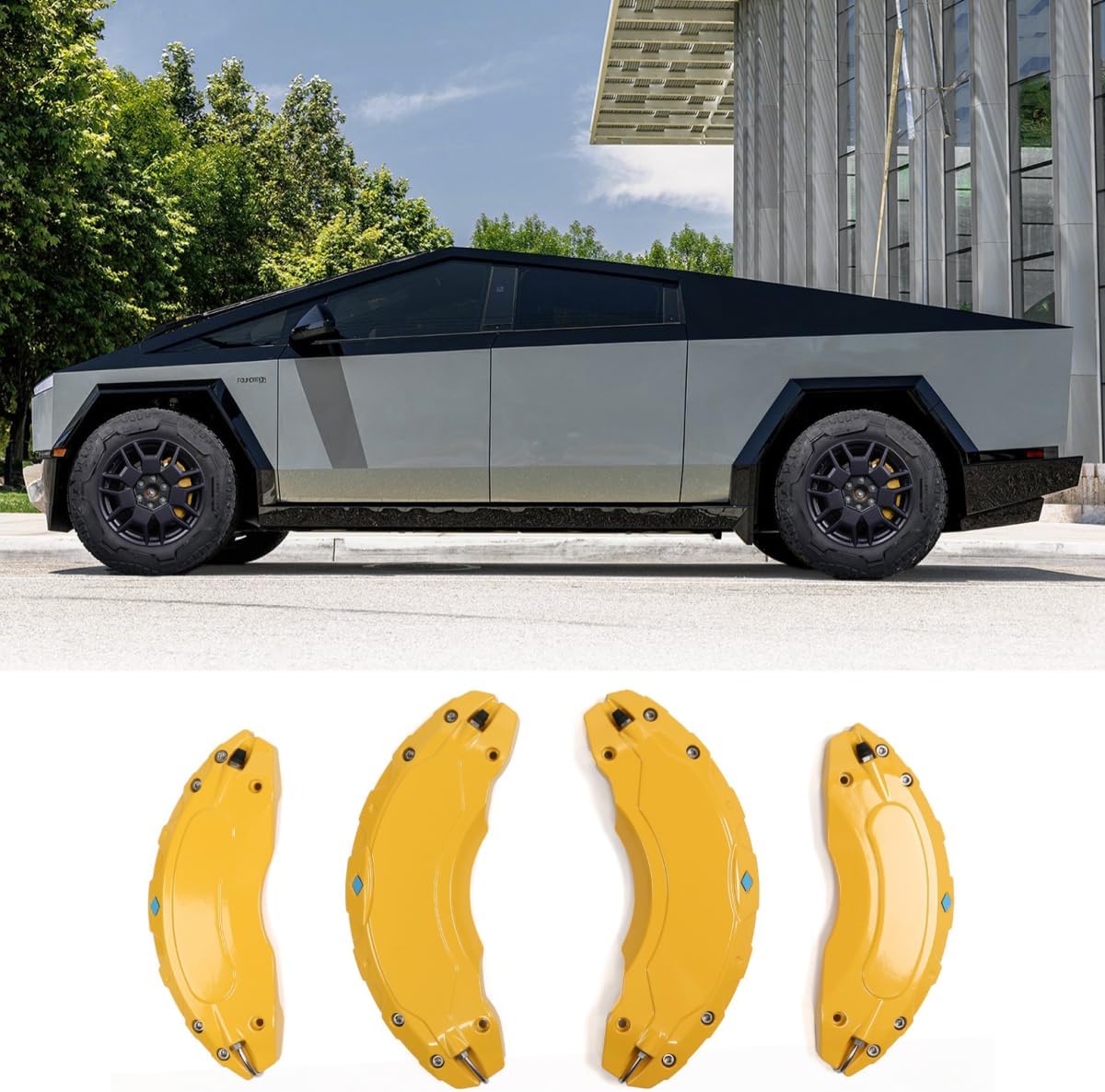 Caliper Covers Compatible with Tesla Cybertruck 2023 2024 2025 2026, Aluminum Alloy Brake Guards Decoration Kit, Front and Rear Brake Set of 4 – High-Temp Resistant, Easy Installation (Yellow)