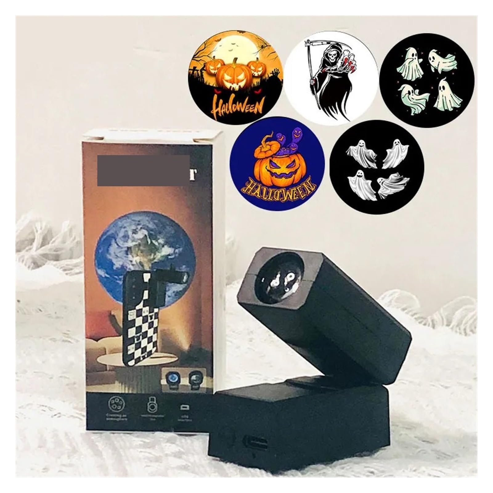 Veilleuse LED Halloween de projection murale Terre Lune sans fil USB - 8