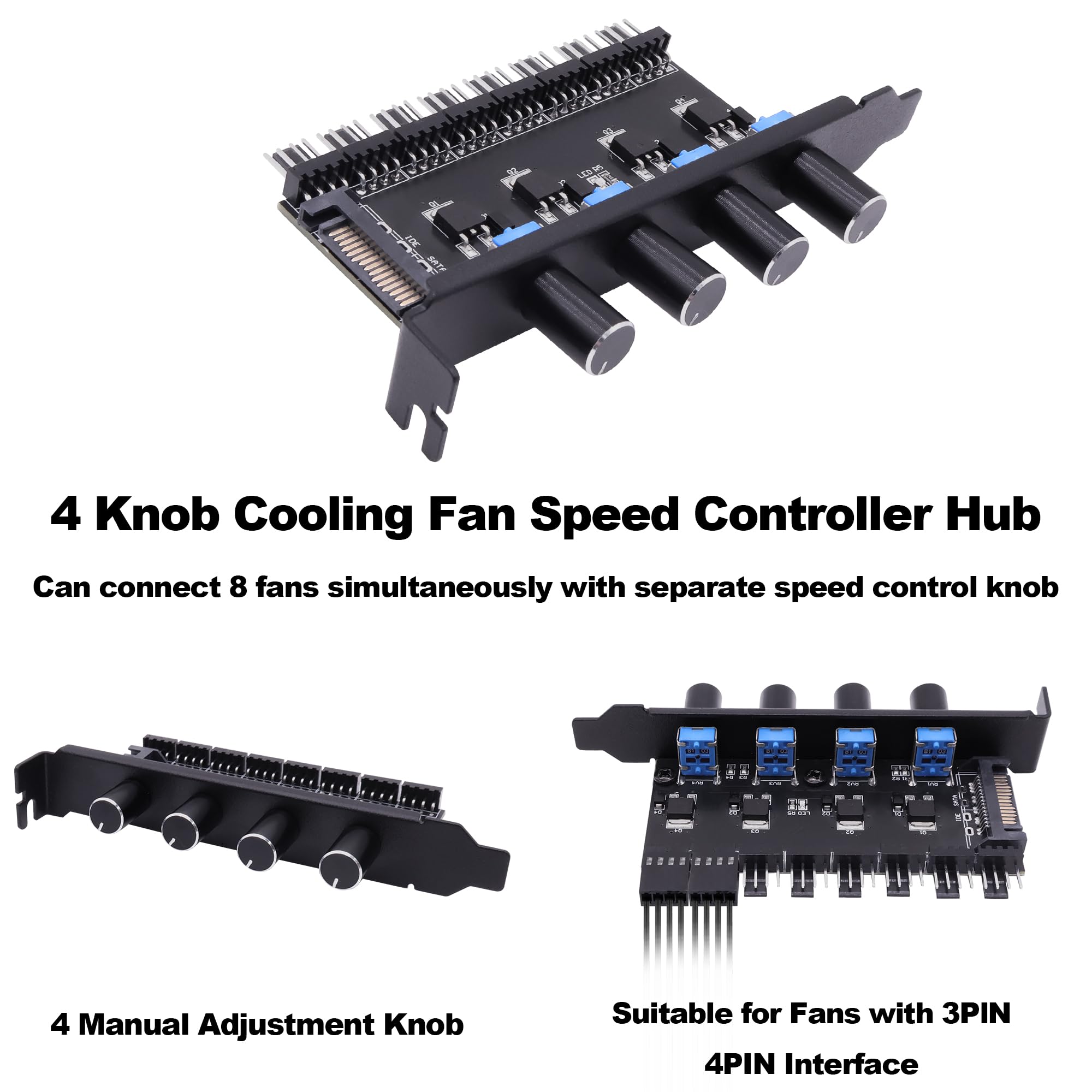 Hub de ventilador de chasis PWM de 3 pines, 4 pines, controlador de velocidad del ventilador de refrigeración, 8 canales, concentrador de ventilador de PC, 15 pines, alimentado por SATA, para