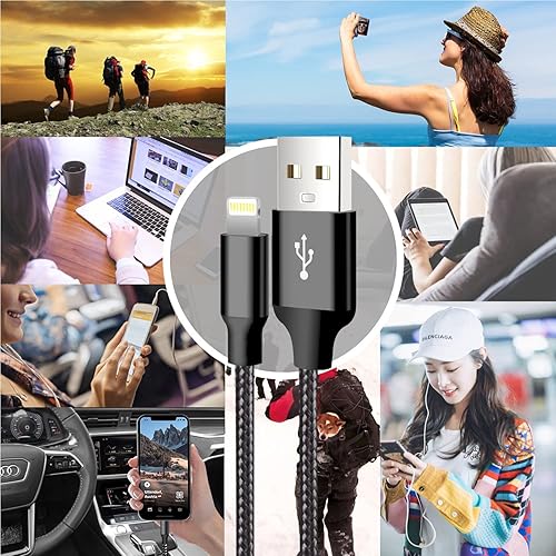 Miniatura 7 de cugunu Cargador para iPhone, 5 unidades de 3/3/6/6/10 pies, con certificación MFi de Apple, cable Lightning USB de nailon trenzado, cable de carga