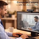 ROTOPATA 3-in-1 Complet HD 1080P Webcam de conférence avec le Président et 4 Mics USB Cam Web avec 90° FOV, Protection de la vie privée des aimants 3W Haut-parleur, Plug & Jouer, Caméra d'ordinateur pour streaming de bureau portable vidéo