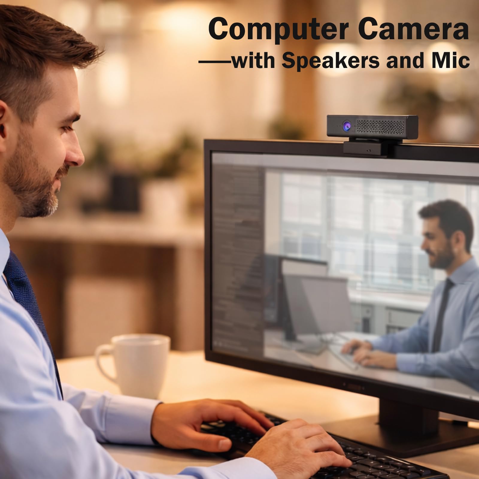 Cámara de computadora Full HD 1080P con 4 micrófonos omnidireccionales integrados y altavoz para transmisión de videoconferencias, cámara web externa USB con cubierta magnética de privacidad para