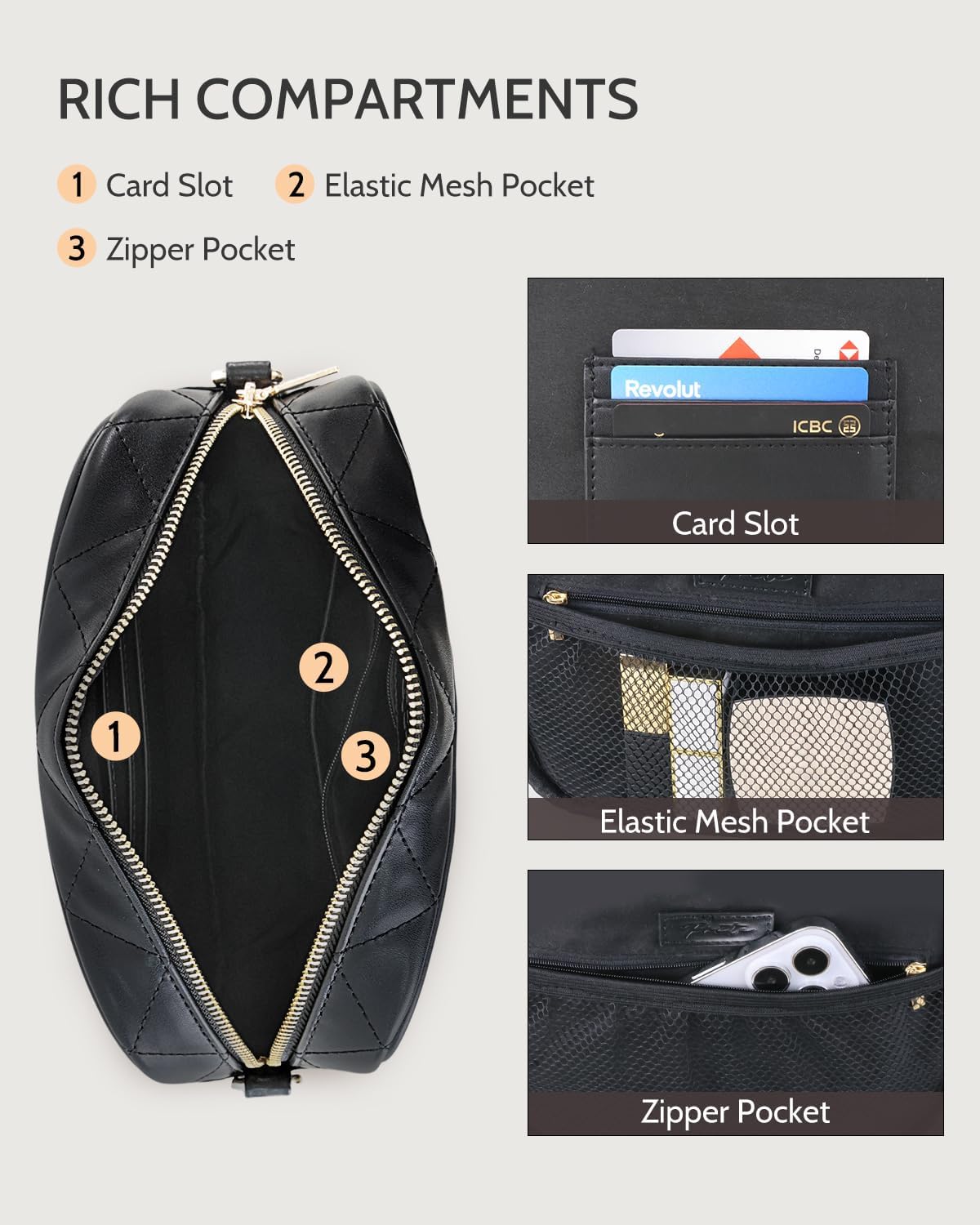 Prite Quilted Crossbody Purse for Women, Vegan Leather Bag with Shoulder Strap, Small Purse with Card Slots - Image 6