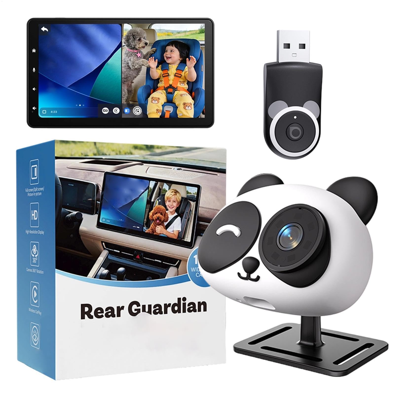 Monitor de coche para niños inalámbrico, cámara de seguridad 1080P y gran angular 8