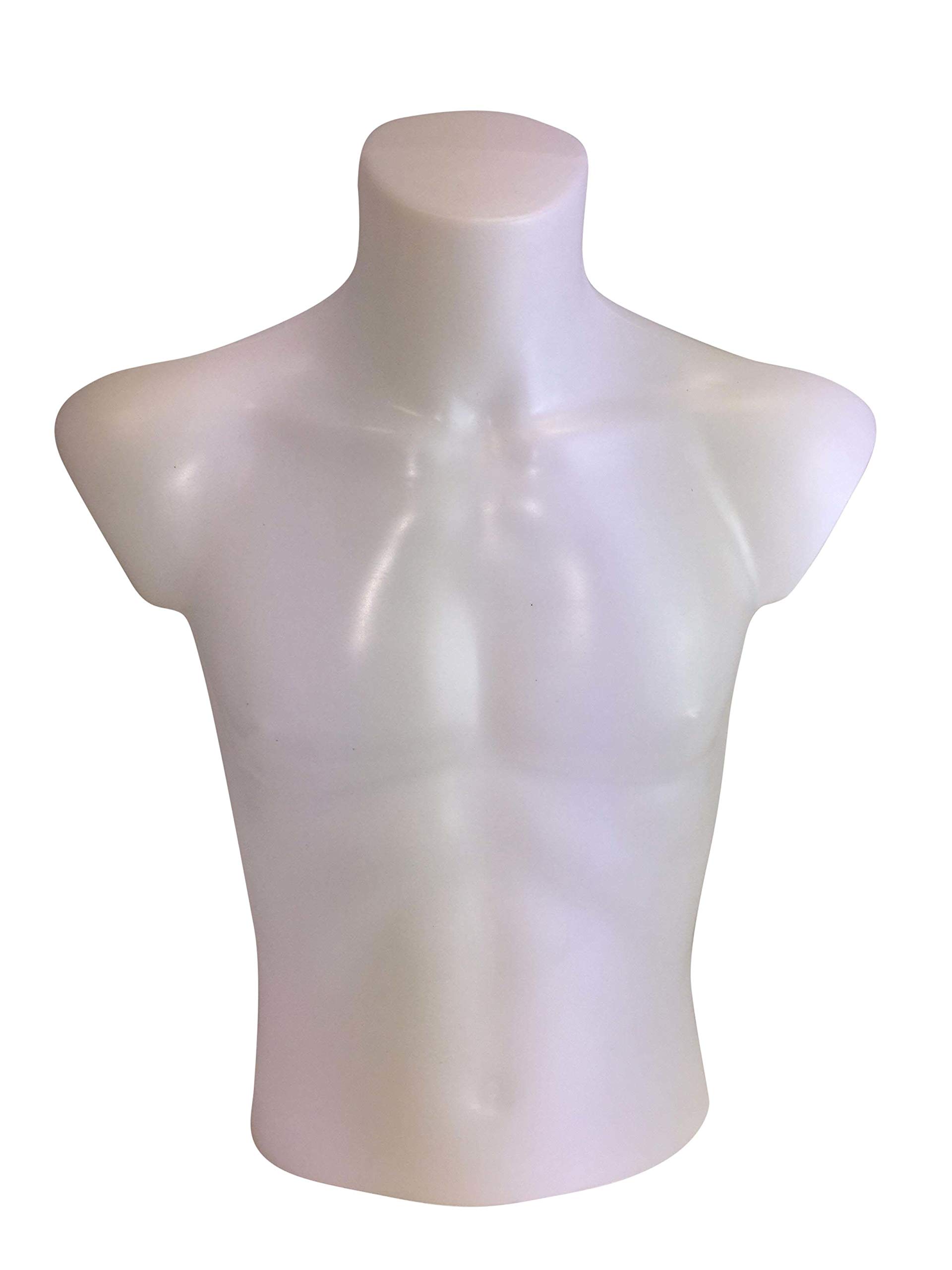 Basic Herrentorso 44/46, vollgeformt & bruchsicher, Modepuppe, Schaufensterfigur & Mannequin aus PE Kunststoff, selbststehend, ideal für Kleiderpräsentation & Dekoration, Weiß