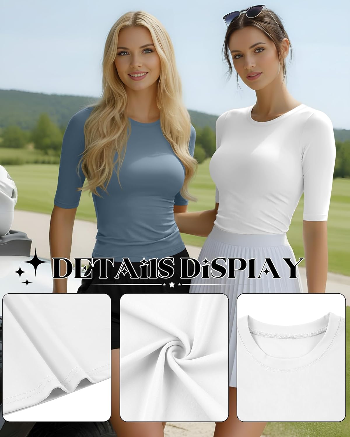 3 Pack Women's Workout Shirts Half Sleeve Compression Tops Slim Fit Elbow Length Tee Athletic 1/2 Sleeve T-Shirts