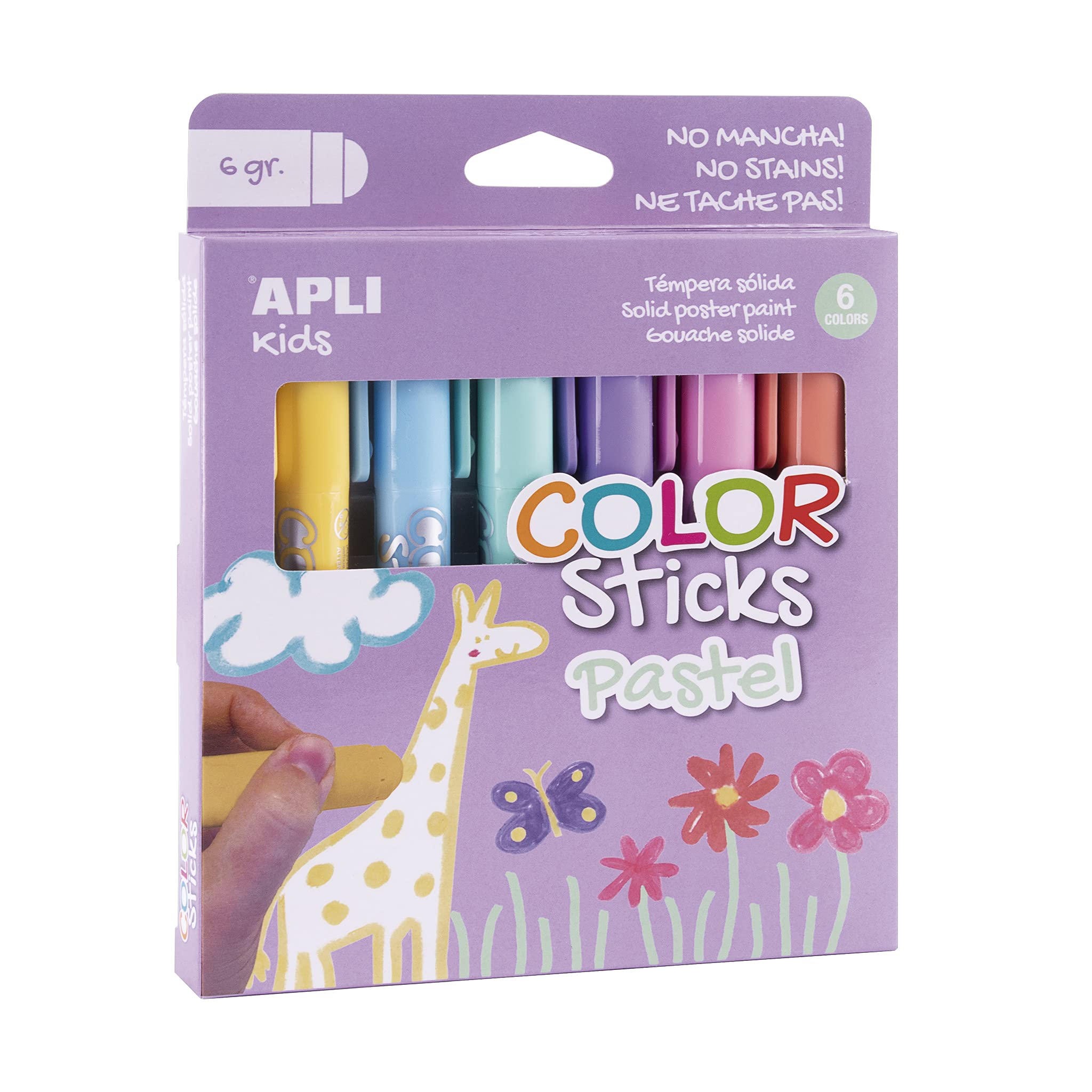 APLI Kids 18881 - Colore Sticks colori pastello - Tempere solide per bambini, 6 u.