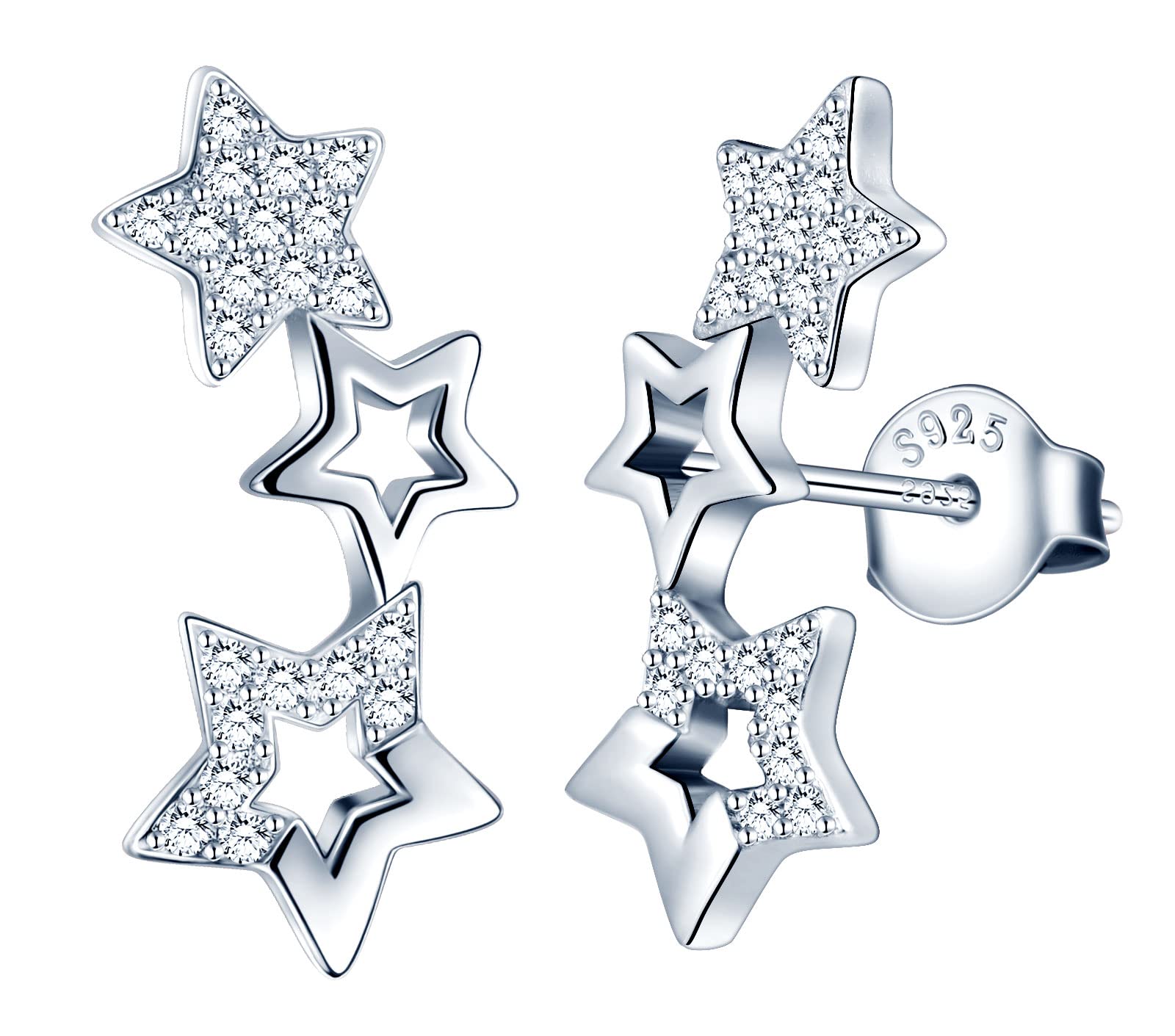 JeweBella Orecchini Donna Argento 925 Orecchini a Foglia con Zirconi Cubici Orecchini Scalatore Anallergici Orecchini a Lobo Argento/Oro