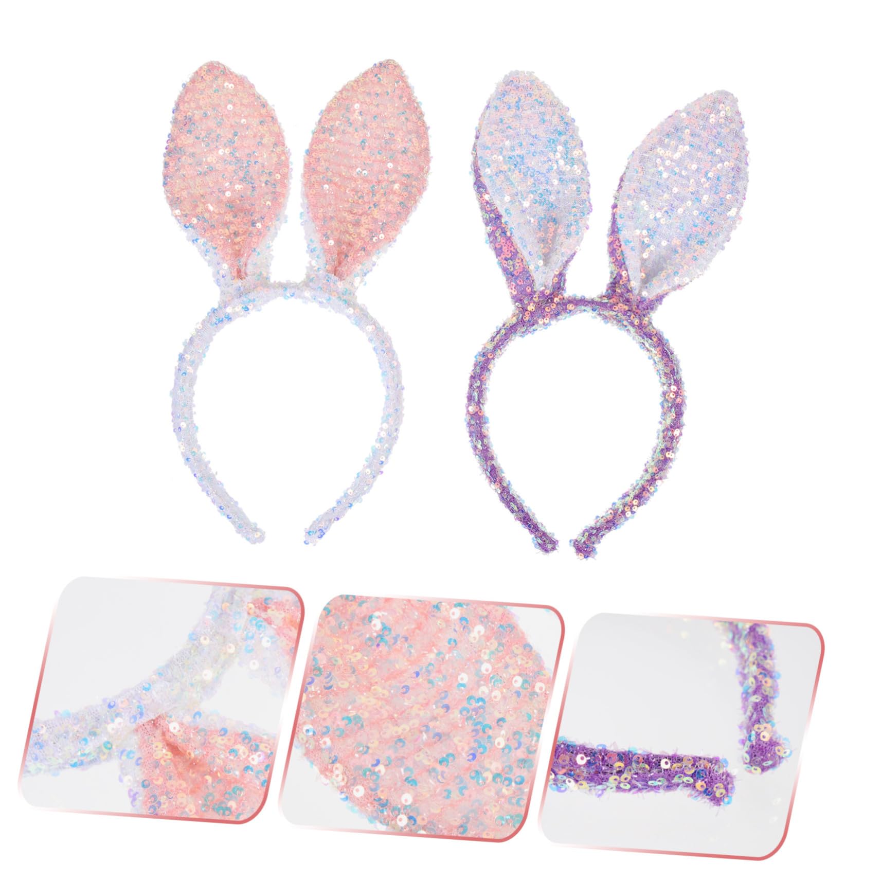 VICASKY 10 Pièces Bandeau Oreilles Lapin Paillettes Blanc Accessoire Cosplay Fête Pâques Garçon Fille Confortable et