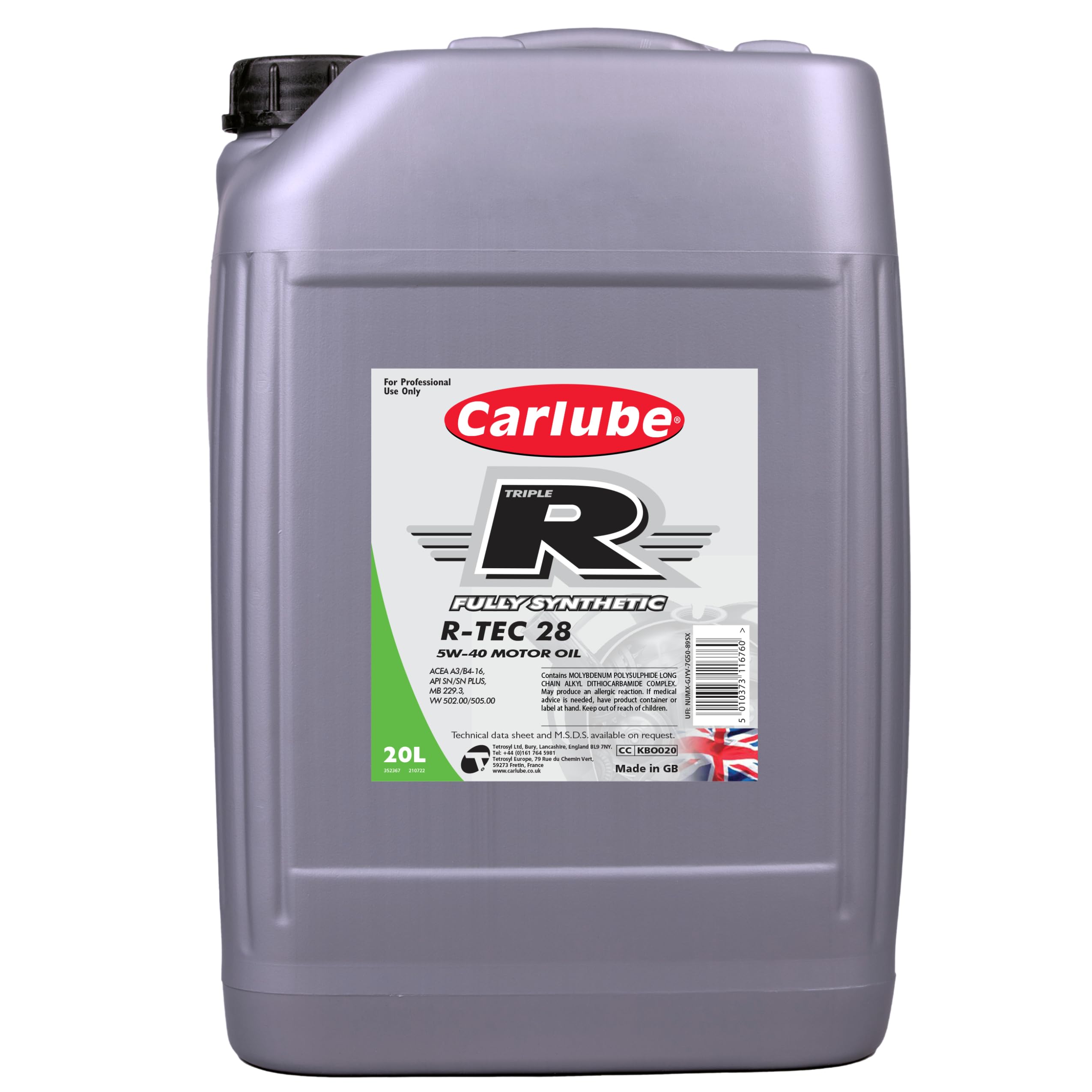 Triple R 5w-40 Fully Synthetic R-Tec 28 20l KBO020 Carlube 5W40 Quality Product