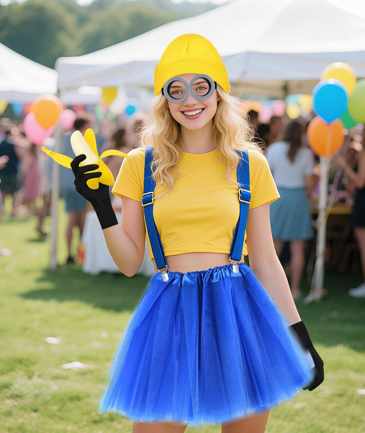 MEEZY 5 Pcs Yellow Halloween Costume Accessories Women Beanie Tutu Skirt Suspenders Goggles Cosplay Dress Up Supplies - Image 6