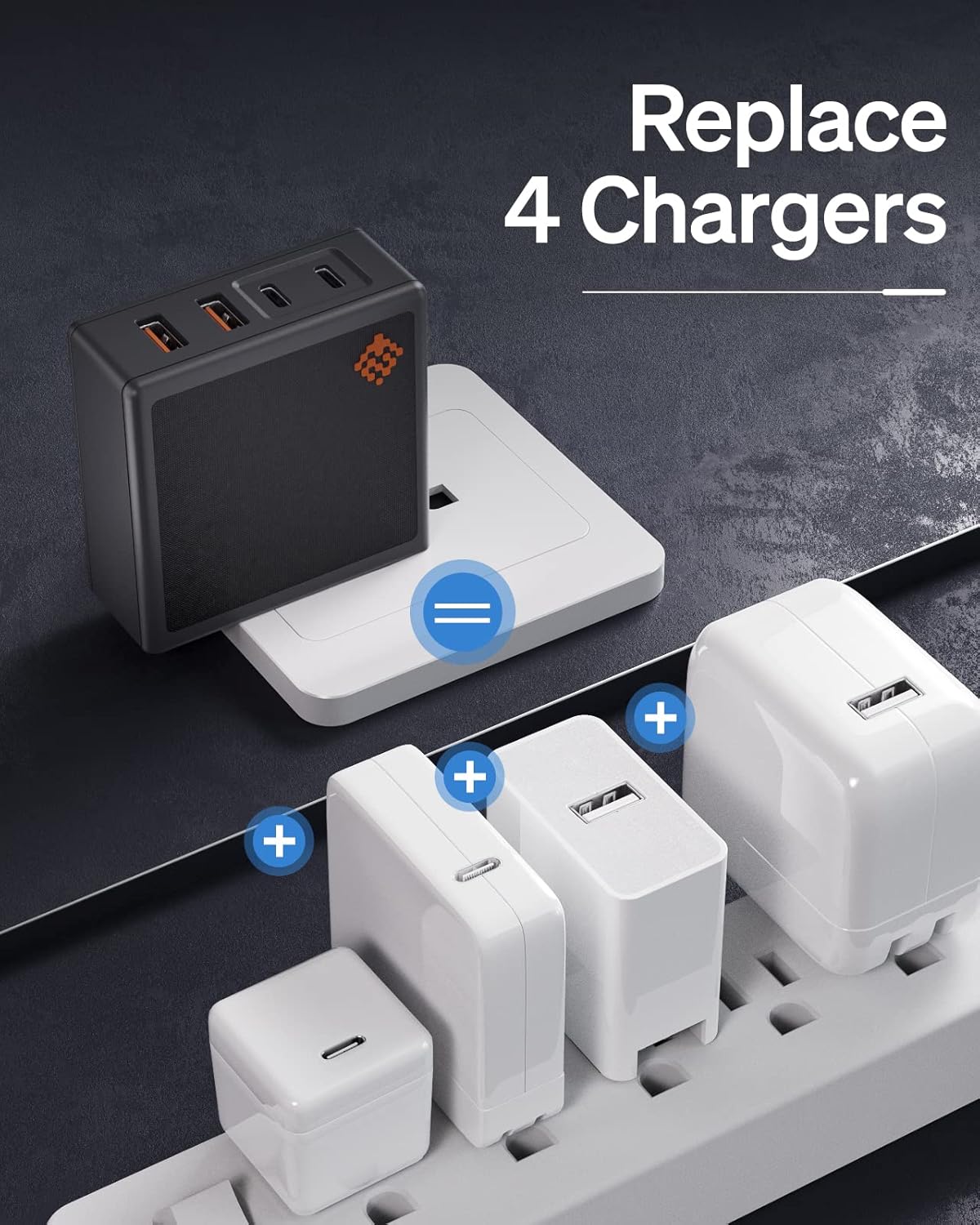 𝐒𝐥𝐢𝐦𝐐 GAN USB C Charger: 100W,96W,87W,85W,67W AC Adapter - 4 Port Fast Compact PD Wall Block - Type-C High Speed Charging - Travel Adapter for MacBook,Surface,Lenovo(+5 ft Extension Cable)