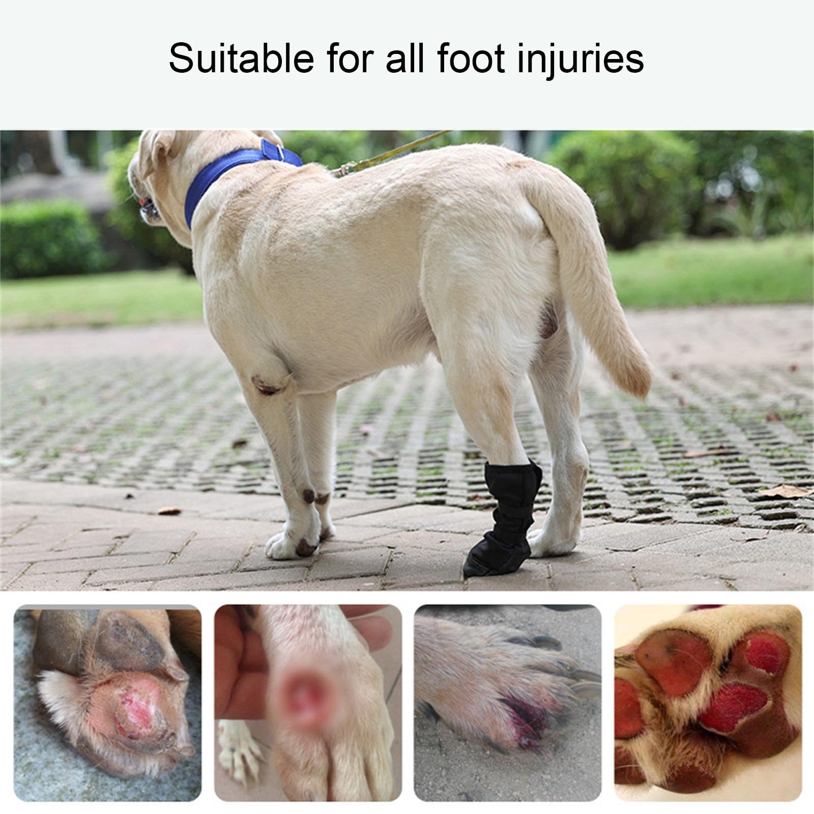 4PCS Dog Paw Protector,Dog Paw Wound Recovery Boot with Adjustable Sticker Shoes,Antislip Dogs Feet Covers for Outdoor Walking & Keep Dogs from Licking Wounds