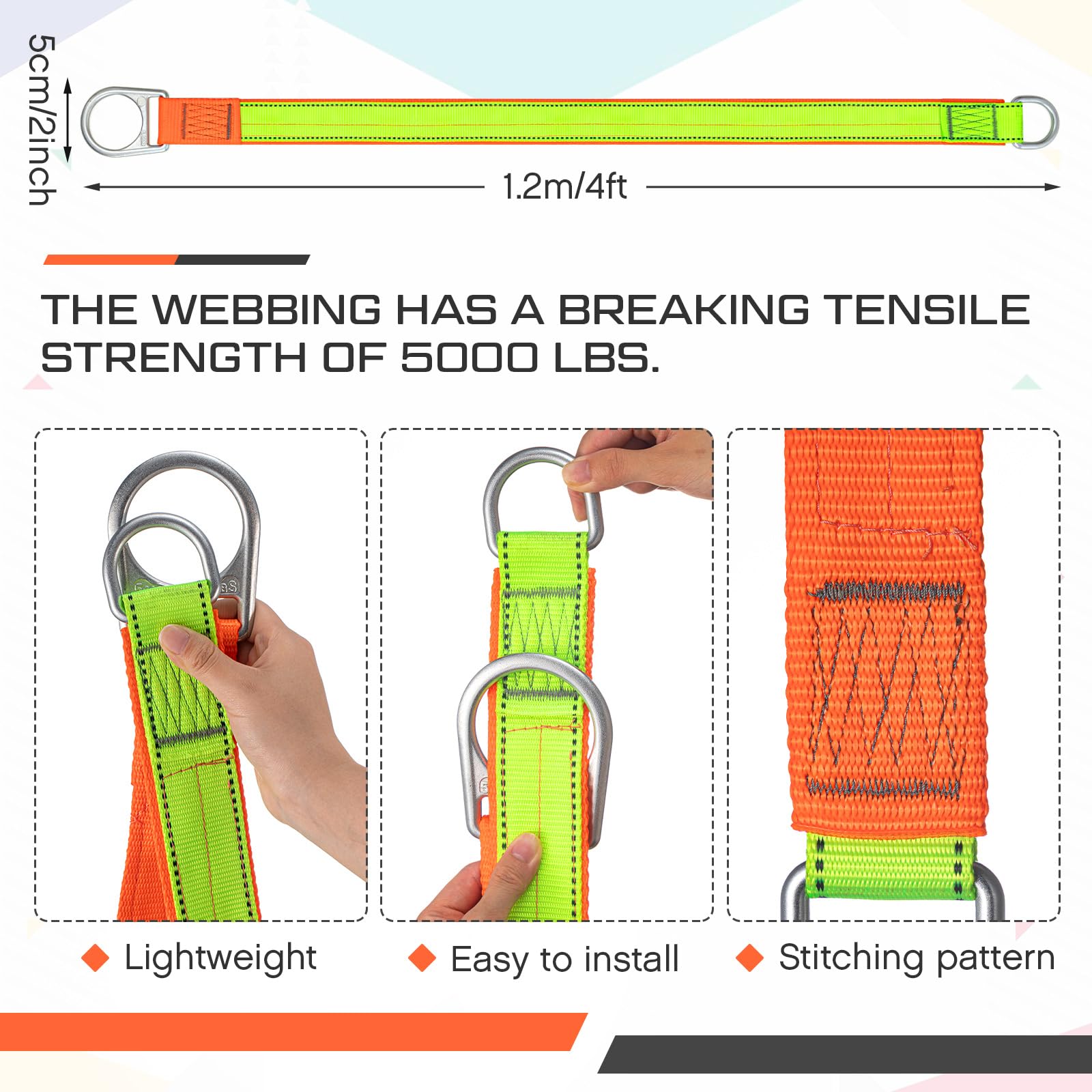 Siltriangle 2 Pcs Safety Strap Fall Protection 4' Cross Arm Strap Anchor Fall Protection Pass through with Large and Small D-Ring for Anchorage Sling Compliant Arrest System Lanyard