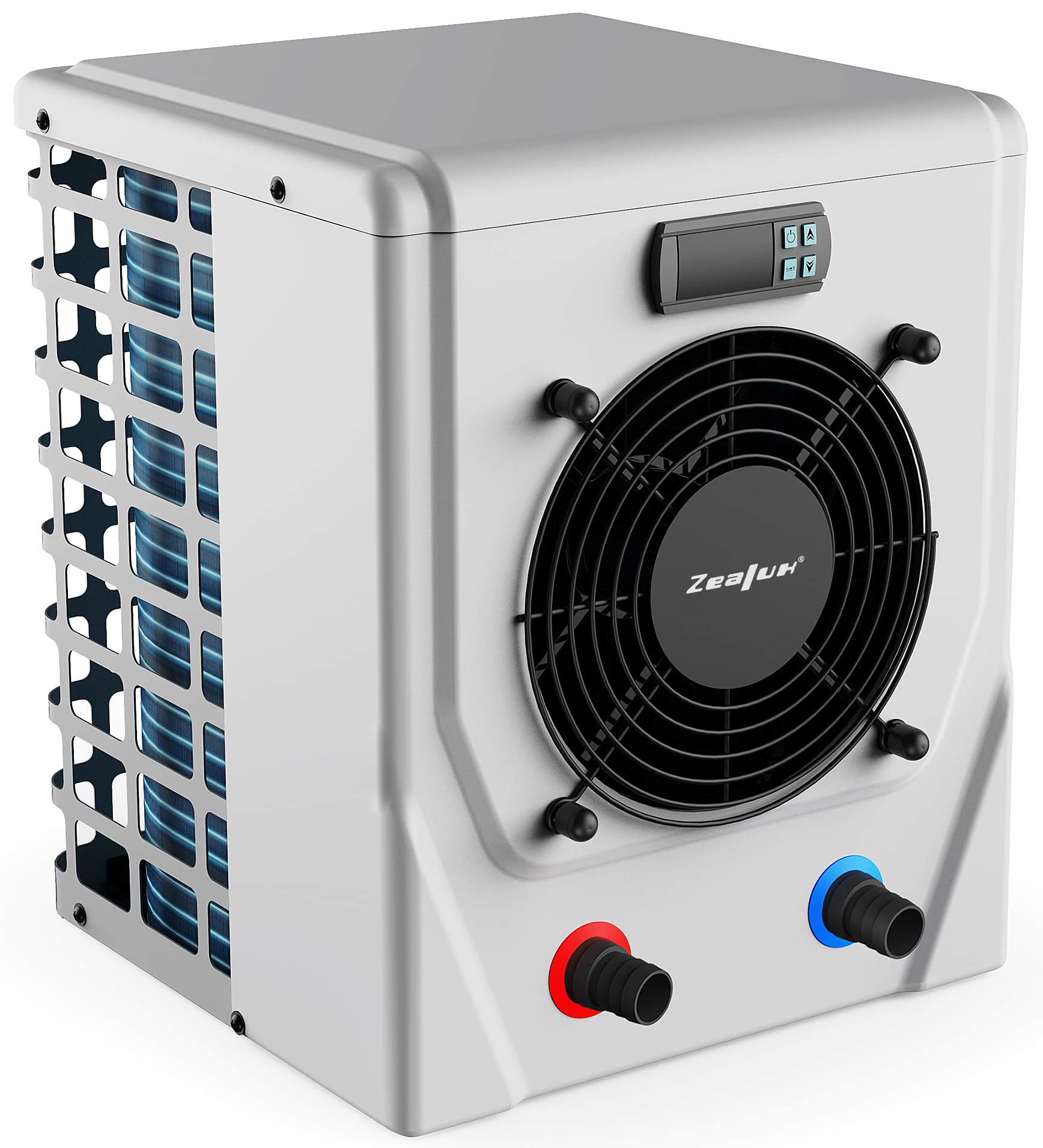 Mini Pompa di Calore per Piscine Fuori Terra Fino a 16m³,capacità di Riscaldamento 2.5KW~4.2KW, Tensione di Funzionamento 220V,Collegamento Acqua Ø32/38mm,Sensore di Flusso,Bianco (ALSAVO 25)