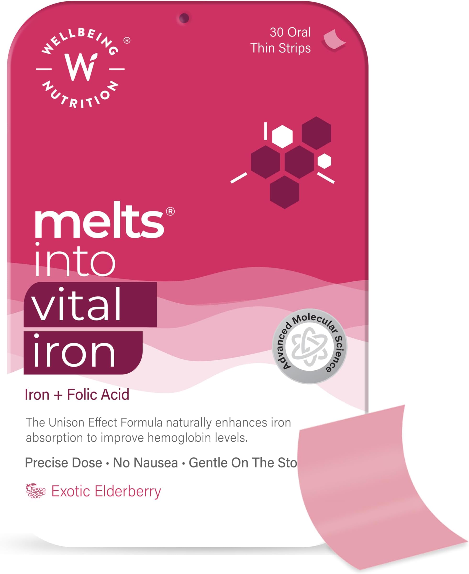Melts Nano Iron | Plant Based Iron, Beetroot, Swiss Chard, Pumpkin Seeds, Vitamin C and Folate for Improved Hemoglobin, Oxygen Binding Capacity & Blood Building (30 Oral Strips)