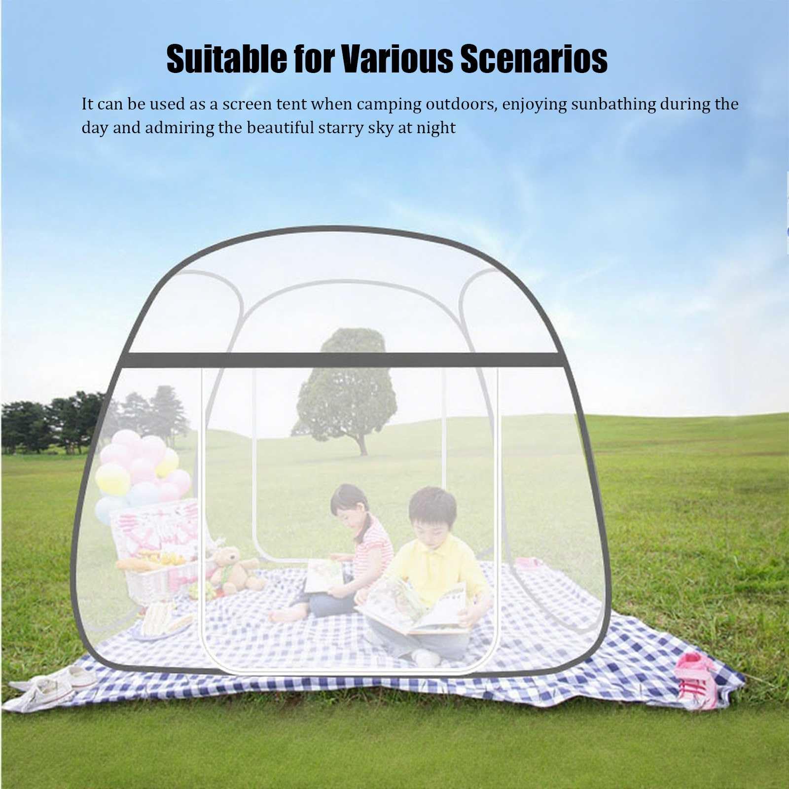 Mosquitera para Cama Matrimonio Plegable, Mosquitera De Cama Portatil Viaje con Fondo Cierre De Cremallera Doble Puerta para Camping Viaje Hogar Al Aire Libre, Instalación Gratuita