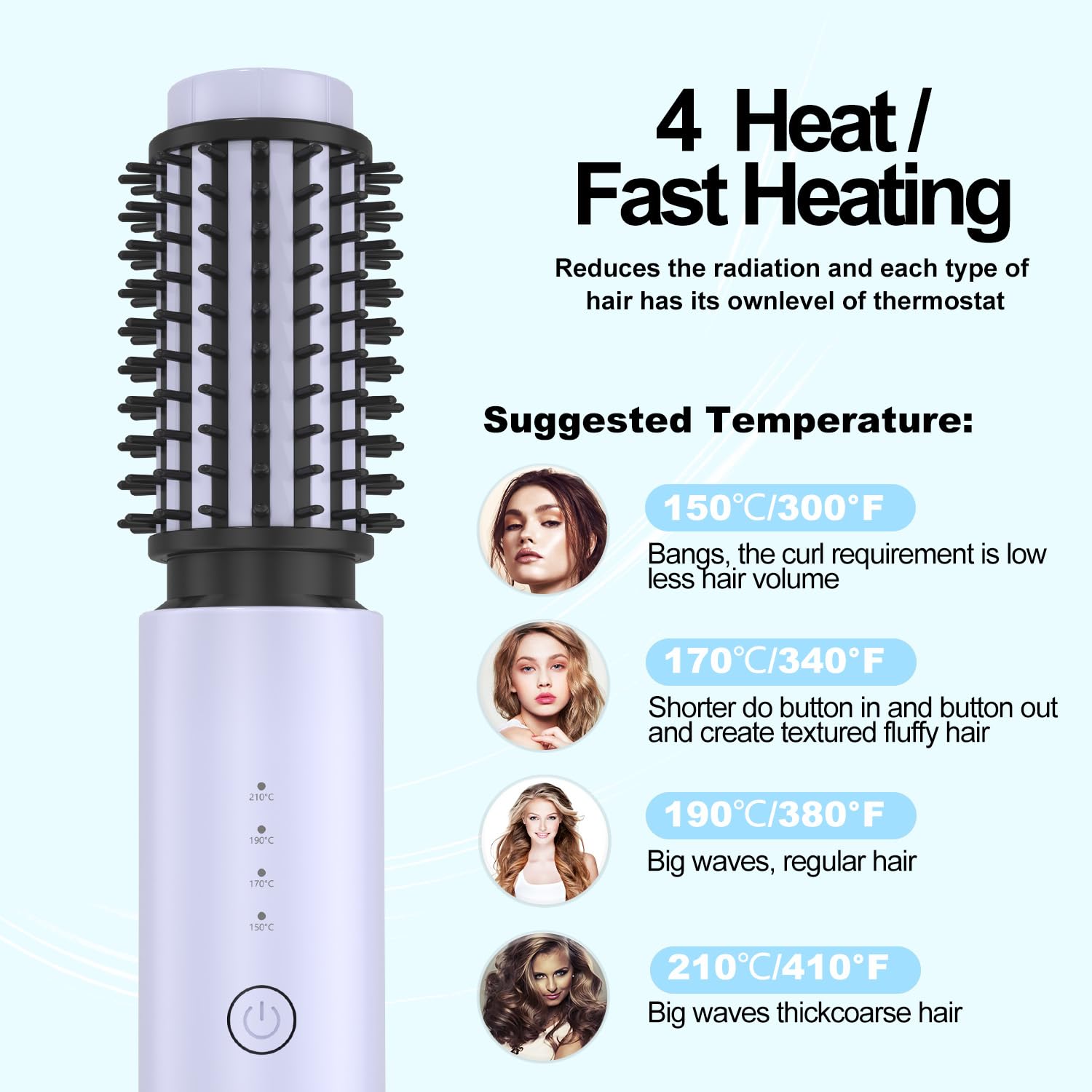 Mini brosse à friser sans fil 3 en 1 avec 4 températures, fer à friser chauffant d'extérieur et fer à lisser de voyage, 7000 mAh rechargeable par USB (violet)