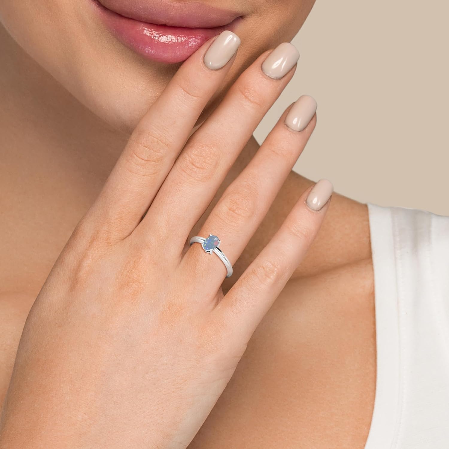 Natural Australian Opal Stackable Rings for Women in Sterling Silver, October Birthstone Jewelry Gifts for Her Birthday, Anniversary, Mothers Day, Christmas, Graduation (Round, Oval)