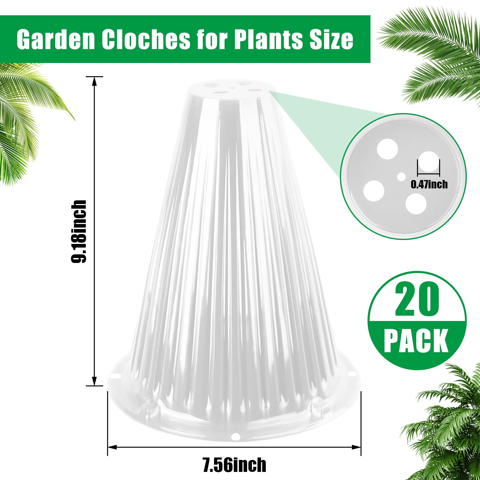 Confezione da 20 campane da giardino per piante, copertura riutilizzabile per piante, coperture per piante, protezione da animali, lumache, uccelli, polli, insetti, 23,3 cm di altezza x 19,2