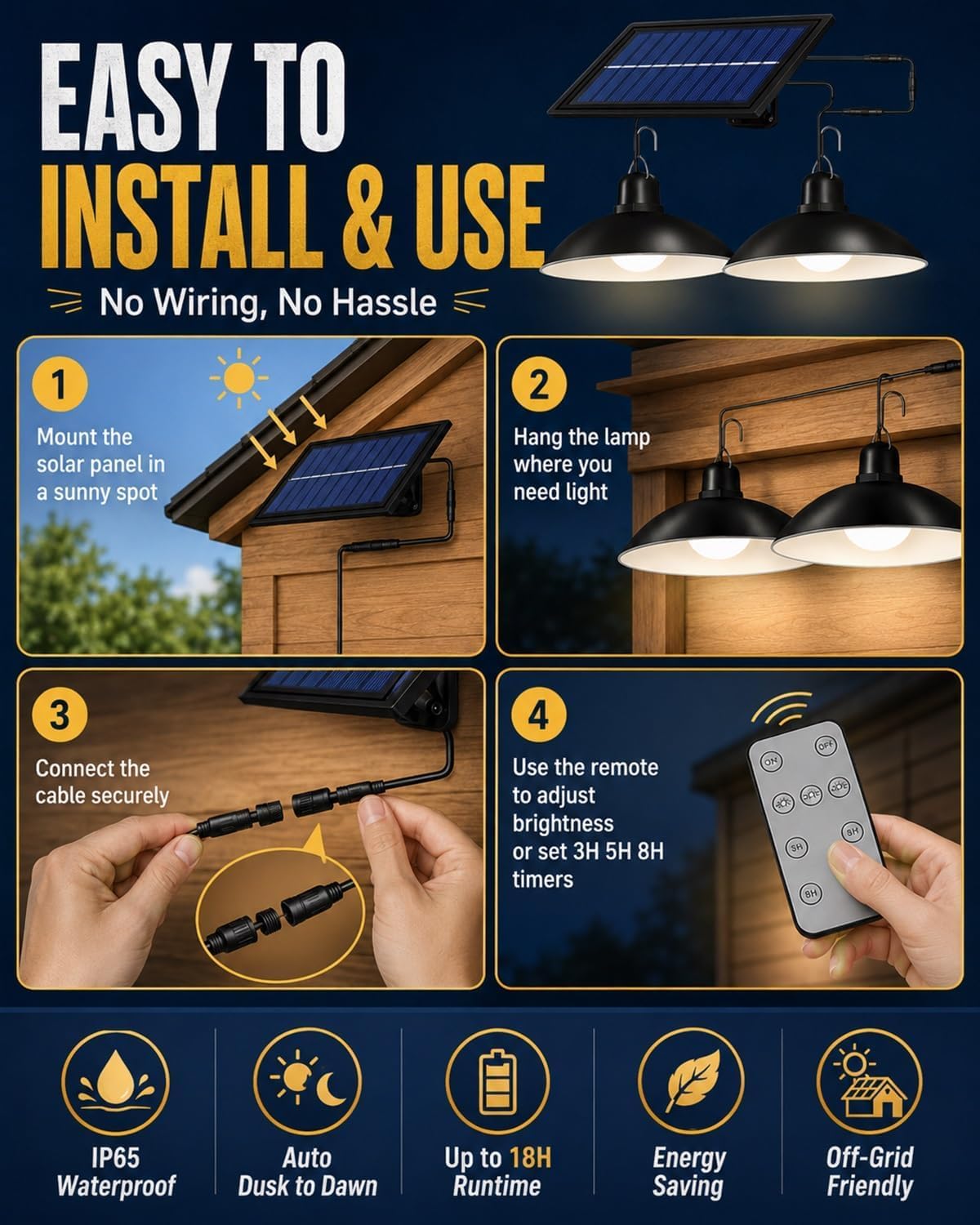 Lampada Solare Esterna Con Telecomando, Lampada A Sospensione Solare Per Esterni Grado Impermeabilità Ip65, Adatta Sia Per Interni Che Per Esterni: Ideale Per Abitazioni, Pollai Garage (Luce Calda)