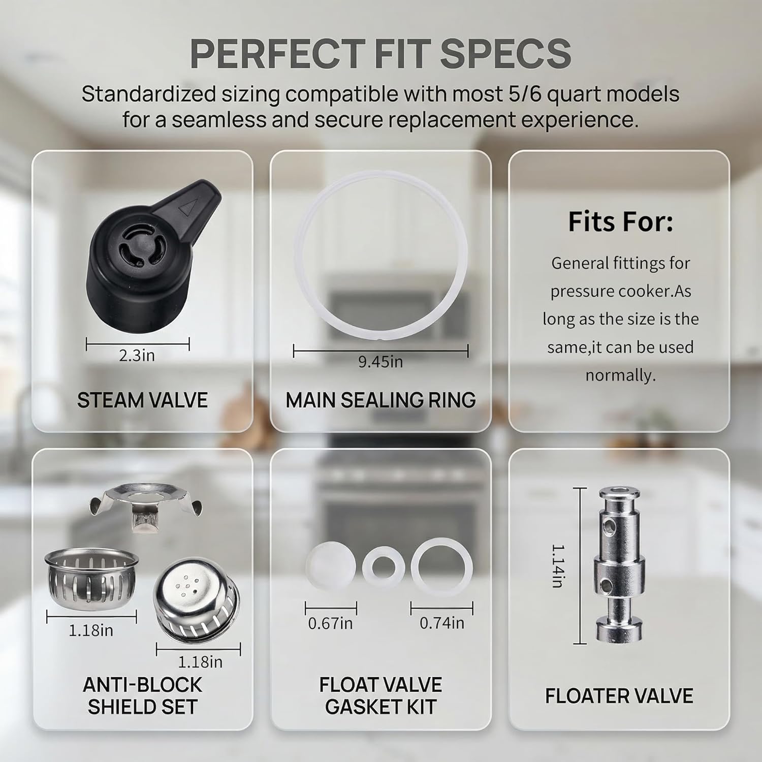 Replacement Parts Set for Instant Pot Lux 5, 6 Quart Qt, Instant Pot Accessories Include Handle Sealing Ring Steam Release Valve and Float Valve Seal Anti-Block Shield (Set of 8)