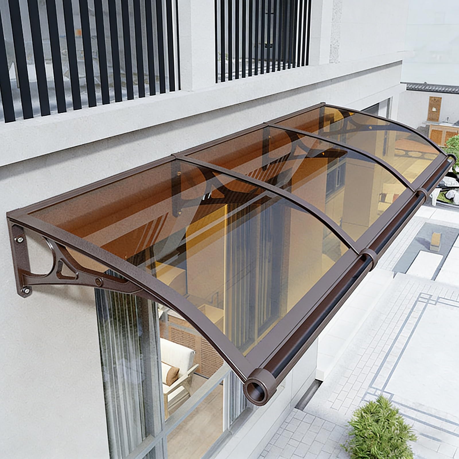Auvent de porte polycarbonate marron idéal pour abriter votre entrée de la pluie