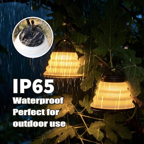 Miniatura 7 de Paquete de 2 luces plegables para campamento, funciona con pilas, linterna LED plegable, para campamento, luz blanca cálida, impermeable, lámpara