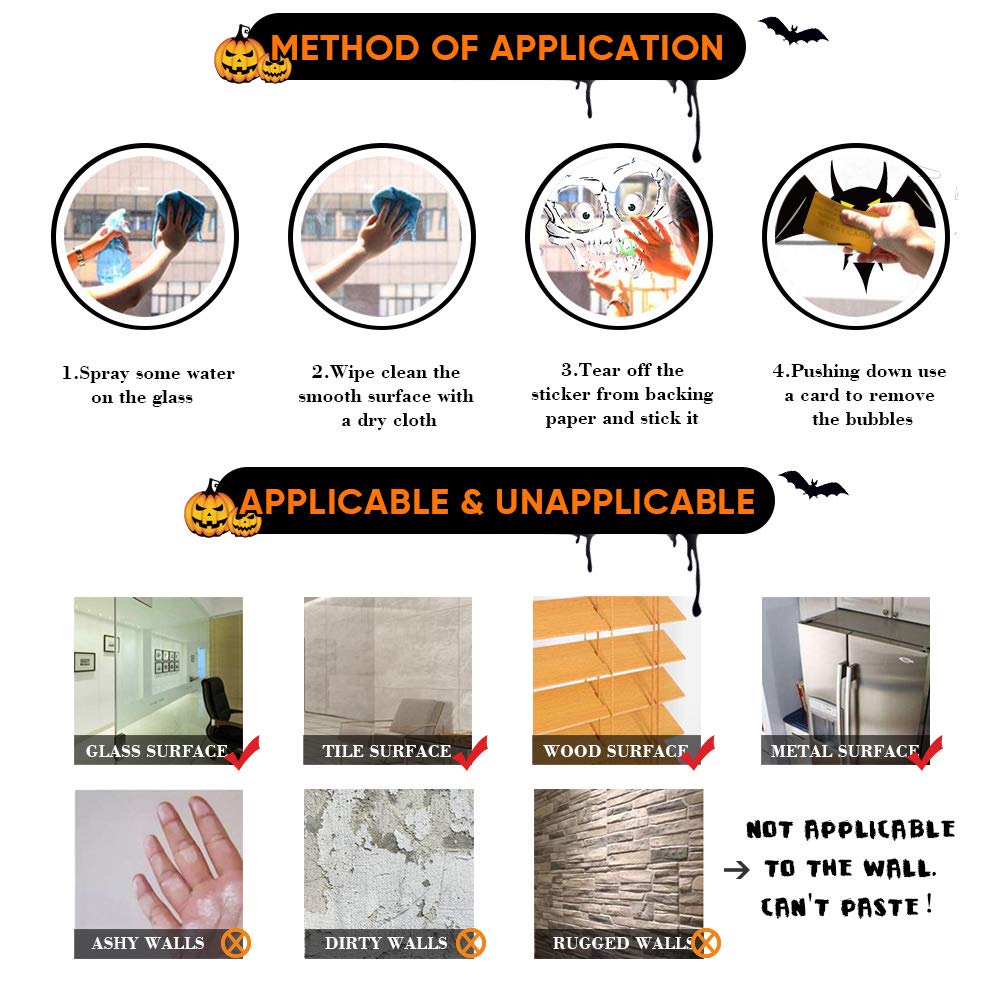 70 PCS Halloween Window Clings Halloween Window Stickers Skeleton