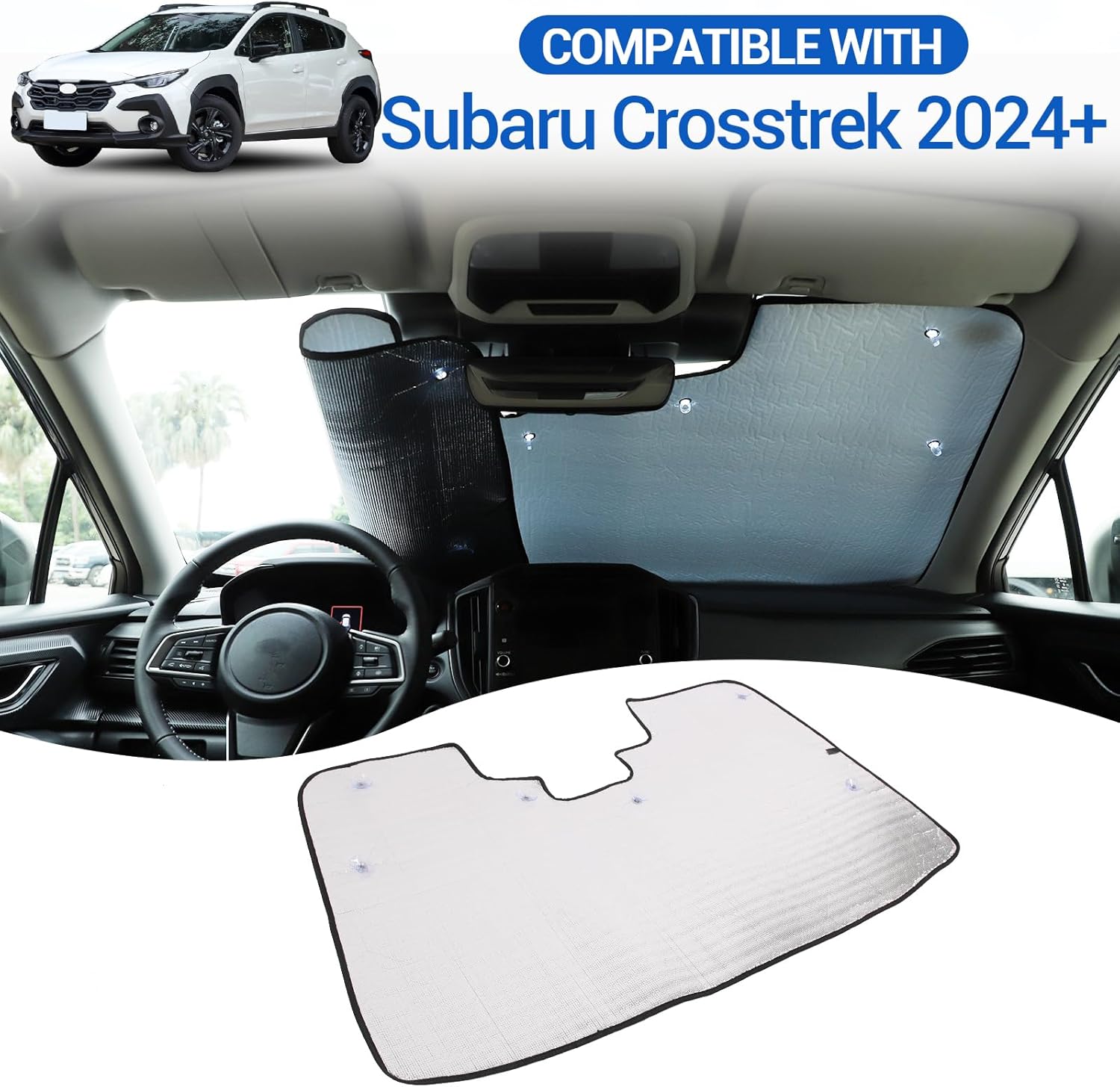 Windshield Sunshade Compatible with Su-baru Crosstrek 2024-2025, Folding Car Sun Shade for Front Window, Auto Sun Protection Visors Blocks UV Rays and Keeps Vehicle Cool