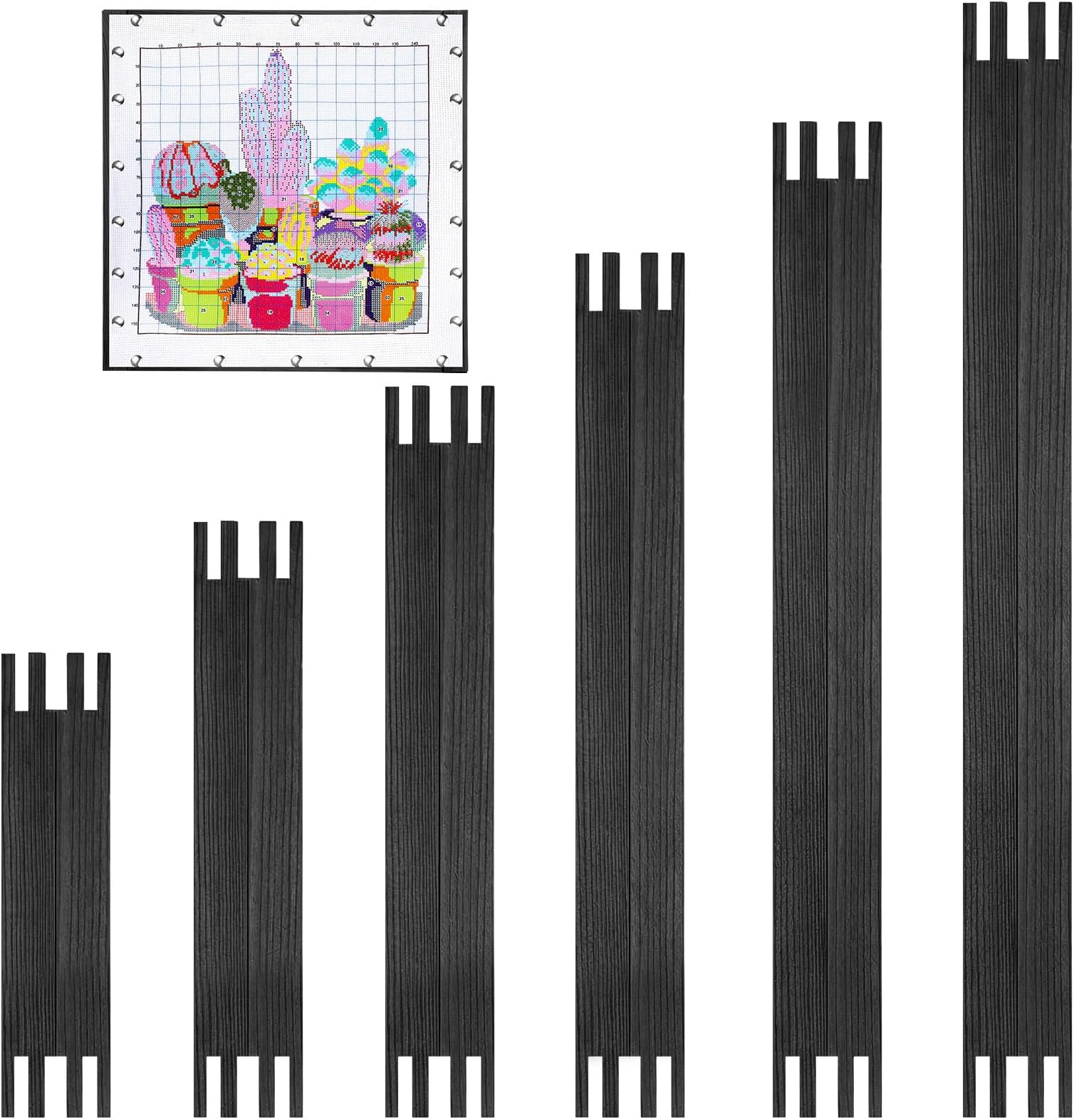 Hotop 6 Set Stretcher Bars for Needlework 6 Sizes Wooden Canvas Stretcher Bars for Needlepoint Embroidery Stitch Frame Set Bundle with Crafts (6 Size,Black)