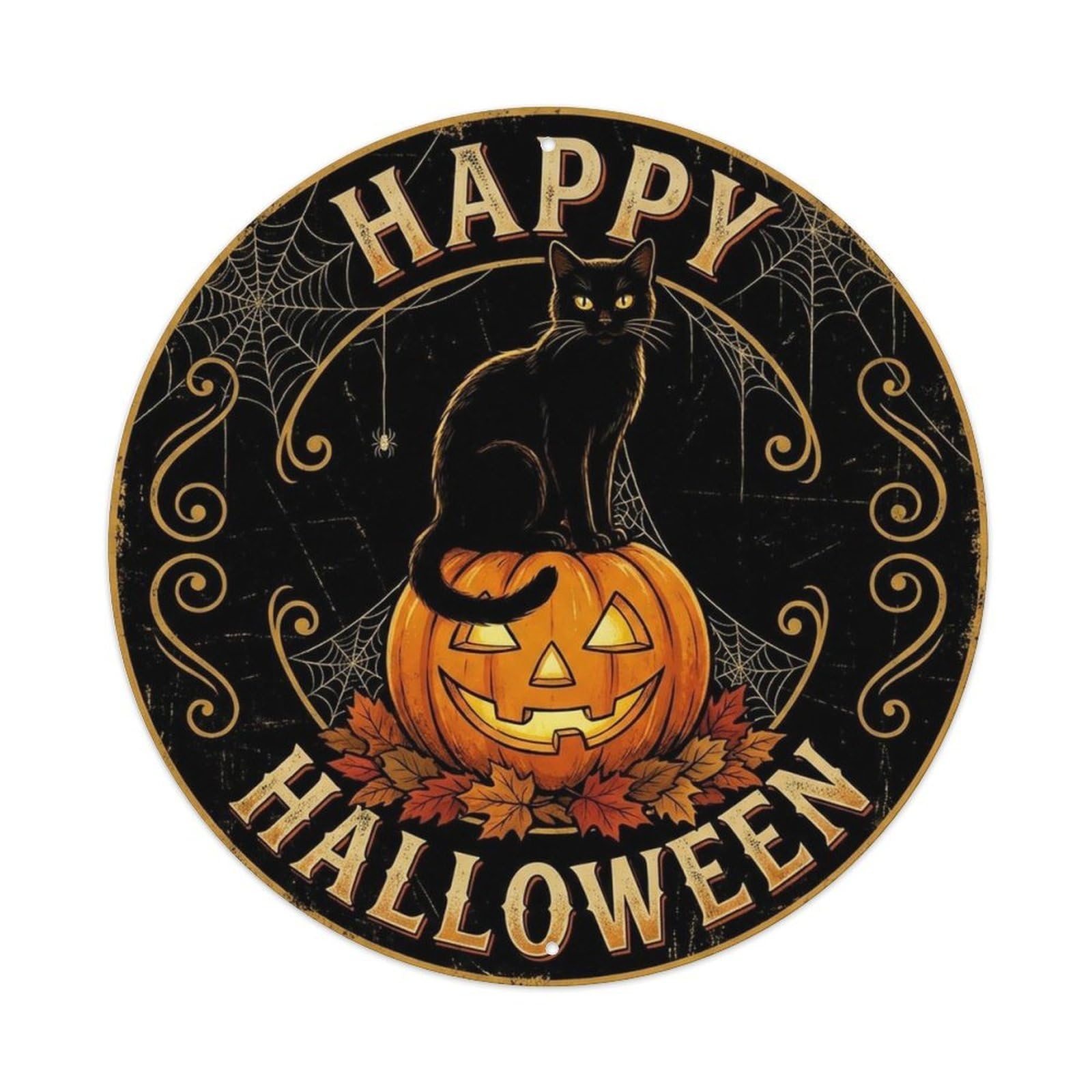 Black Cat Pumpkin Happy Halloween Positive Saying Metal Tin Sign