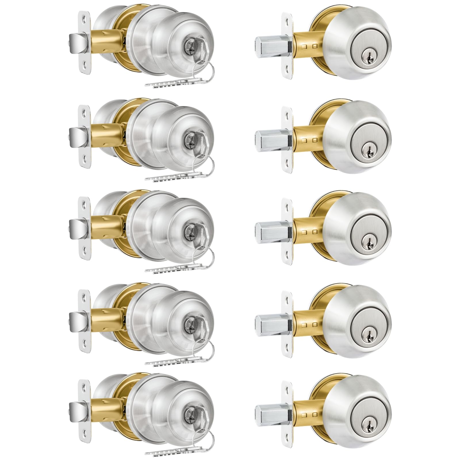 Plustool 5 Pack Entry Door Lock and Single Cylinder Deadbolt Combo Set