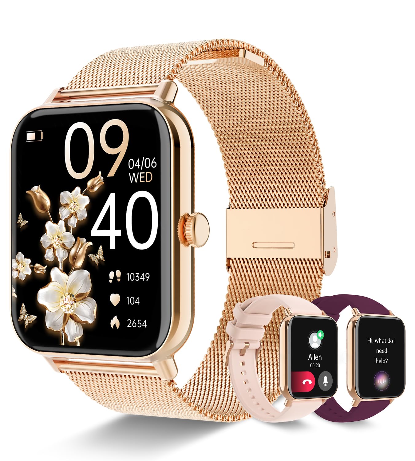 Smart Watch for Women with Bluetooth Call Answer/Dail,1.85" DIY Dial Fitness Watch with Heart Rate Sleep Monitor Step Counter 120+ Sports Modes Waterproof Smartwatch for Android iOS (Rose Gold)