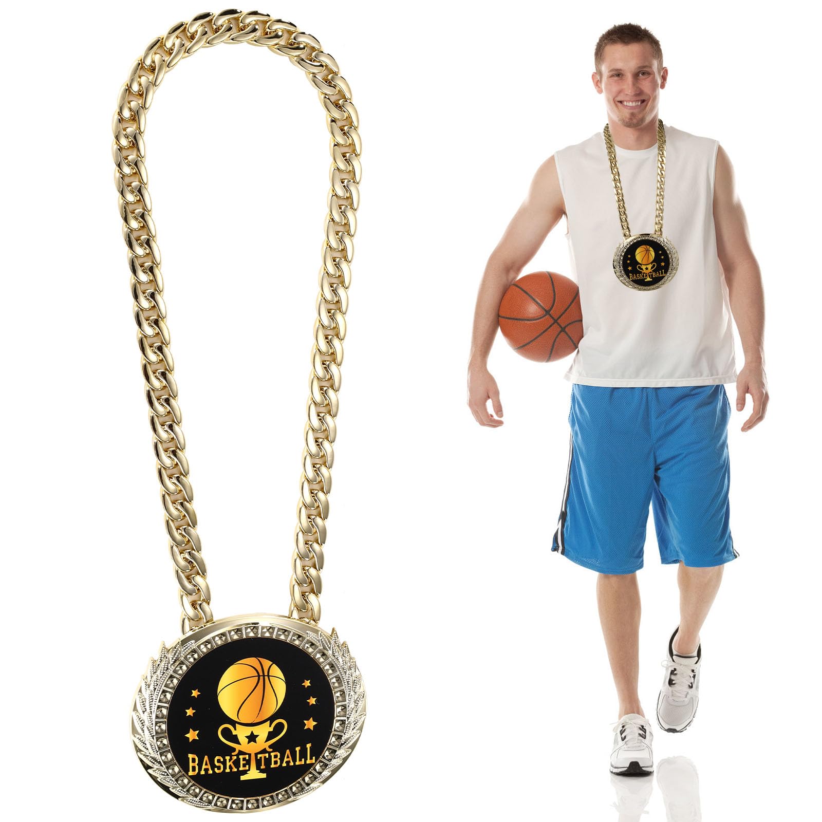 Chaîne Médaille Basketball 15cm Dorée MVP Récompense Collier Champion Sportif