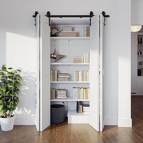 SMARTSTANDARD Kit de herrajes para puertas correderas de granero plegables de 5 pies60 pulgadas, kit de herrajes para puertas de granero plegables