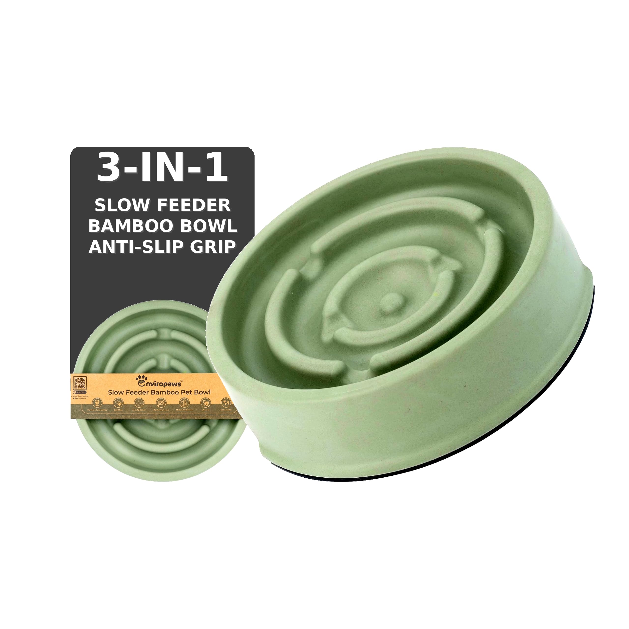 Bamboo Slow Feeder Dog Bowl with Anti Slip Grip | Deep | Promotes Slow Eating | Prevent Risk of Choke Bloat & Overeating | Anti Gulp Maze Puzzle Feeder for Dogs & Cats (Medium 20cm)