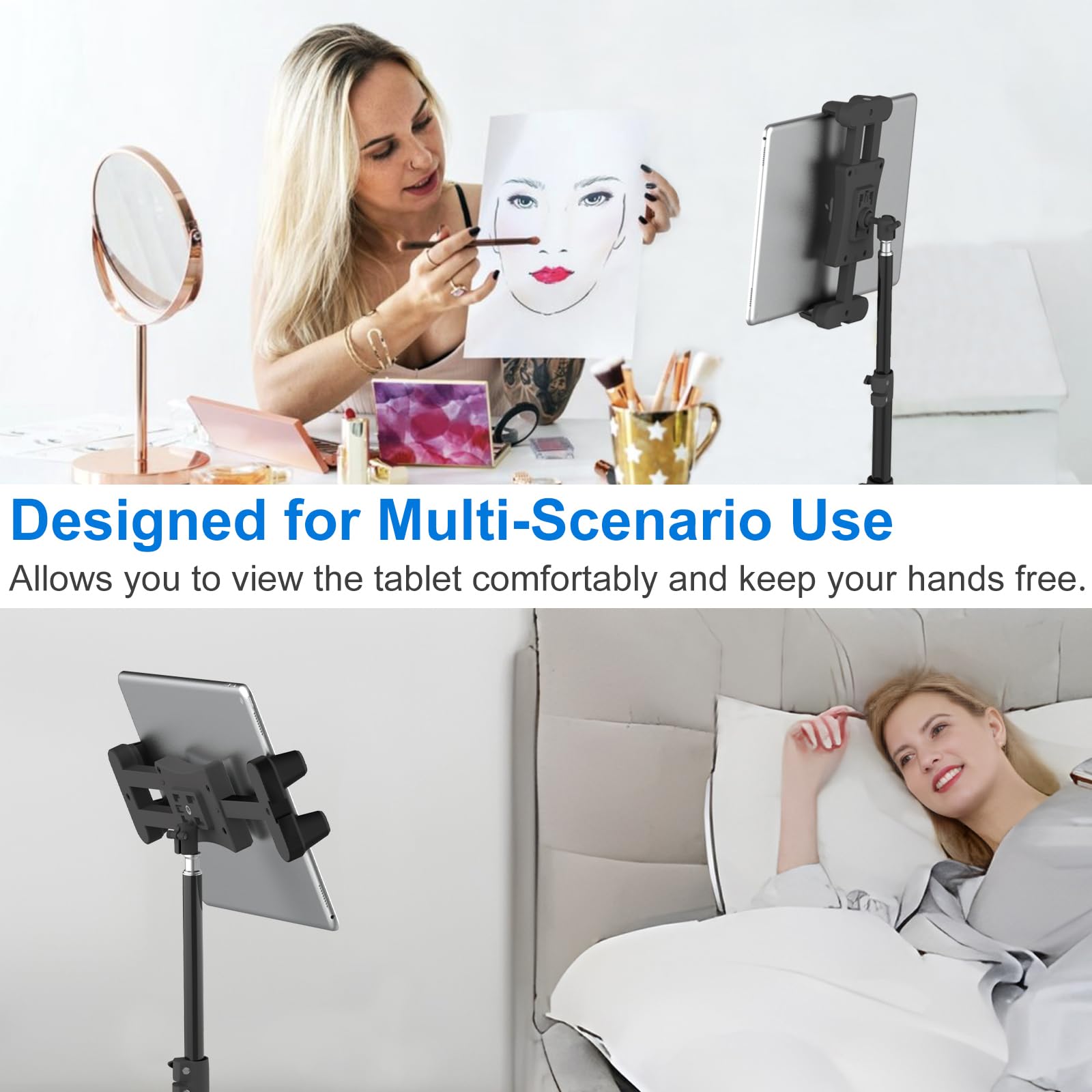 Cenawin Treppiede per Tablet Supporto da Pavimento Regolabile in Altezza 165 cm Girevole 360° iPad Pro Air Mini 4,7"-13,5"