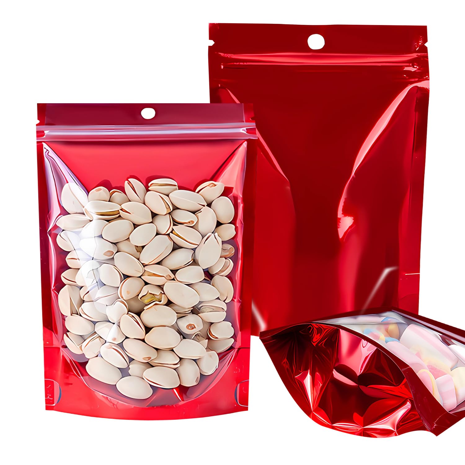 100PCS Mylar Bags for Food Storage，Resealable Bags for Small Business with Clear Windonw,8x12 inch Smell Proof Bags Stand Up Zipper Pouches Aluminum