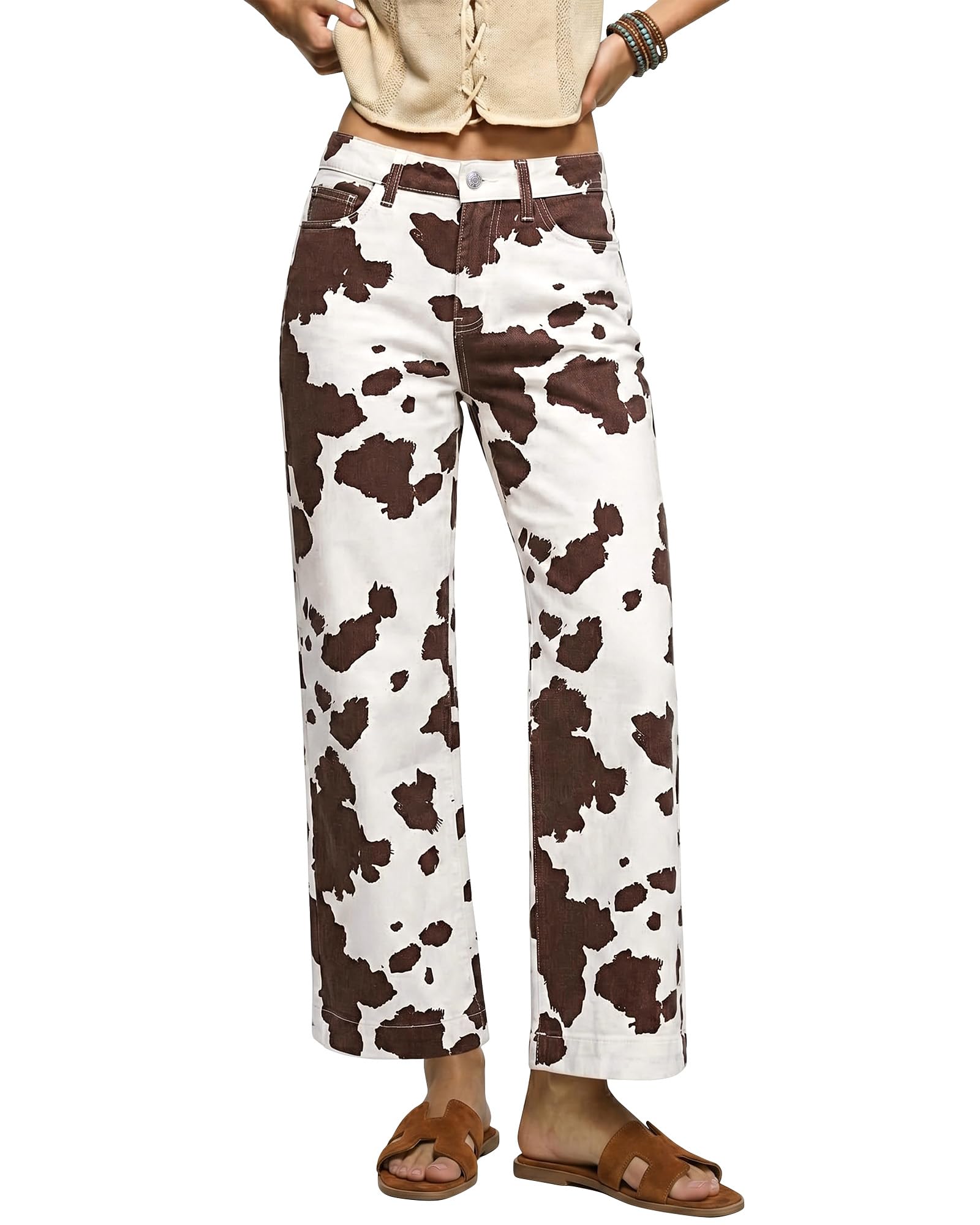luvamia Wide Leg Jeans Woman High Waisted Leopard Cheetah Print Ankle Length