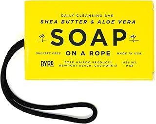 BYRD Hydrating Soap on a Rope – Daily Cleansing Face and Body Bar, with Shea Butter, Aloe Vera Gel and Sea Salt, 9 Oz
