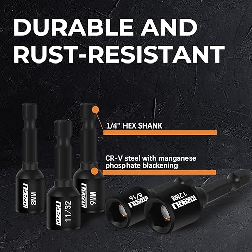 Miniatura 5 de Juego de destornilladores de tuerca magnética de 17 piezas, SAE y métrico, kit maestro de broca de tuerca hexagonal de impacto premium, vástago