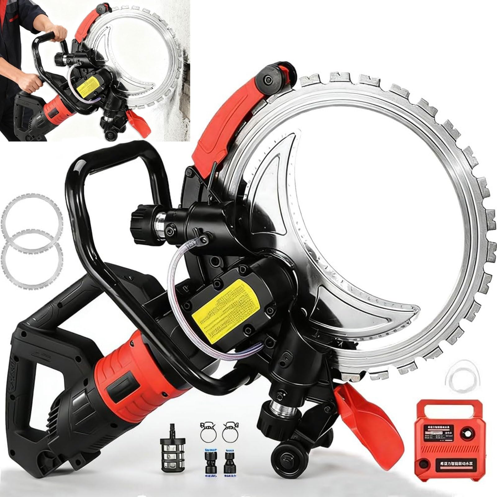 Ring Cioncrete Cutter Saw, Toroidal Electric Concrete Saw with Max Cutting Depth 12",Wet Concrete Saw 16 Inch Includes Water Line, Pump and 2 Blade(8090W)