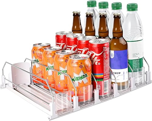 Organizador de bebidas para refrigerador (ancho ajustable), organizador de bebidas para nevera de 16.5 pulgadas de profundidad, organizadores y