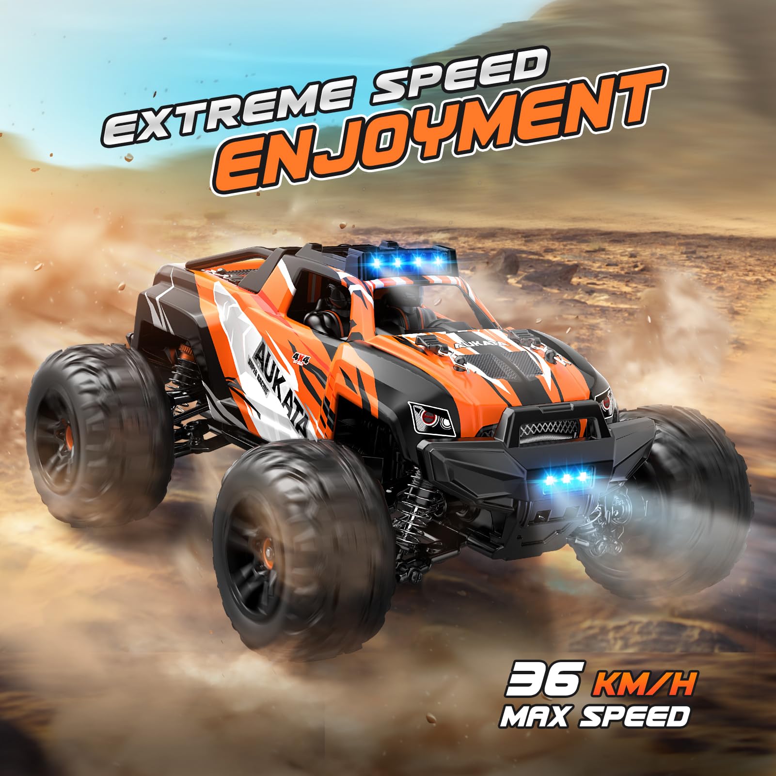 HappyGoLucky 1:18 Coche Teledirigido 36KM/H, 4WD Coche RC Monster Truck Teledirigido, Coche Radiocontrol Juguete para Niños Adultos - Regalo Navidad para Niños Adultos
