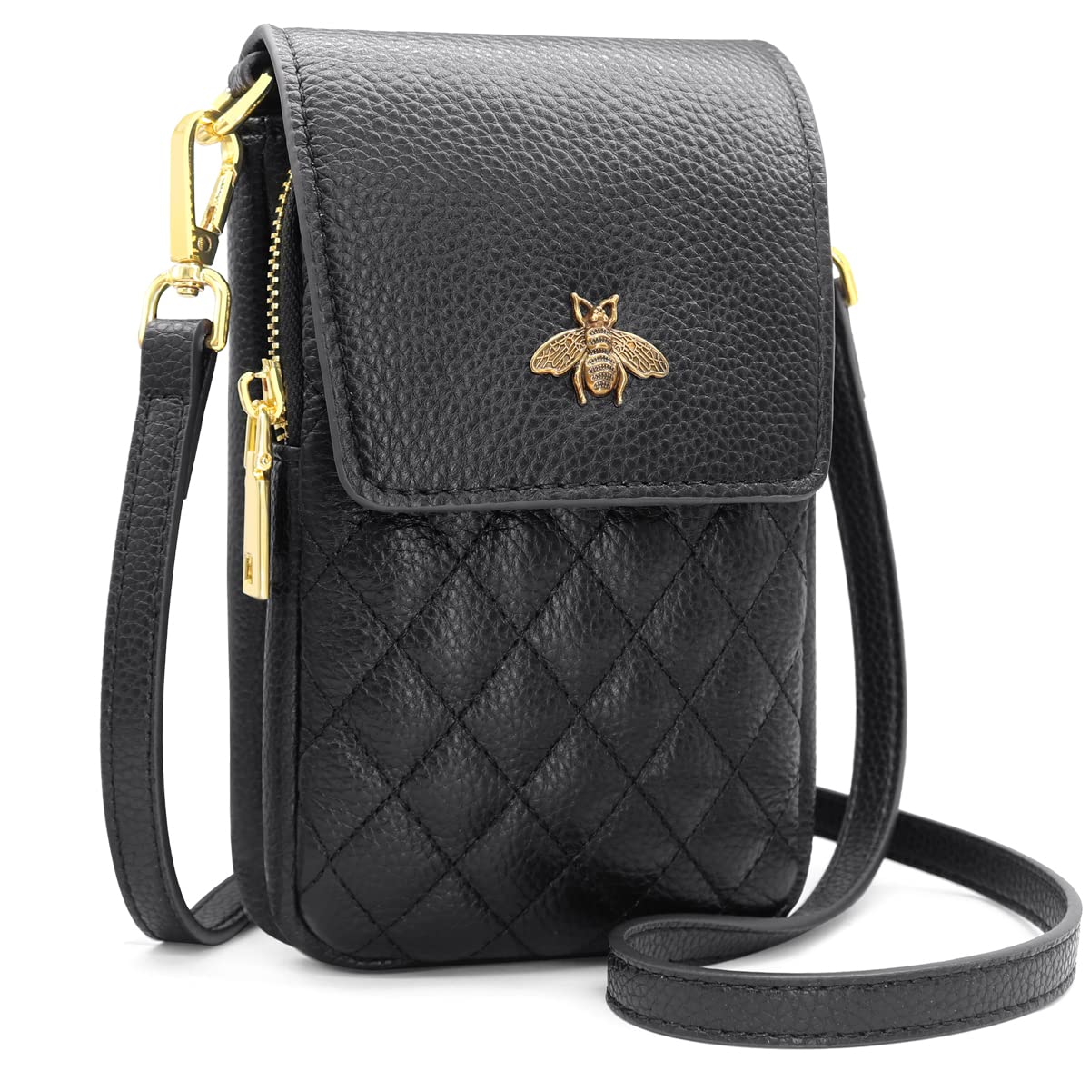 HNOOMWomen's Small Genuine Leather Cross Body Phone Bag – Crossbody  Shoulder Purse Wallet with Card Slots Multi-Compartment Design