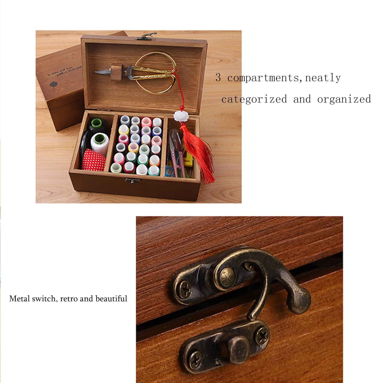 Tre bellissime scatole / cestini da cucito - Legno, Ottone
